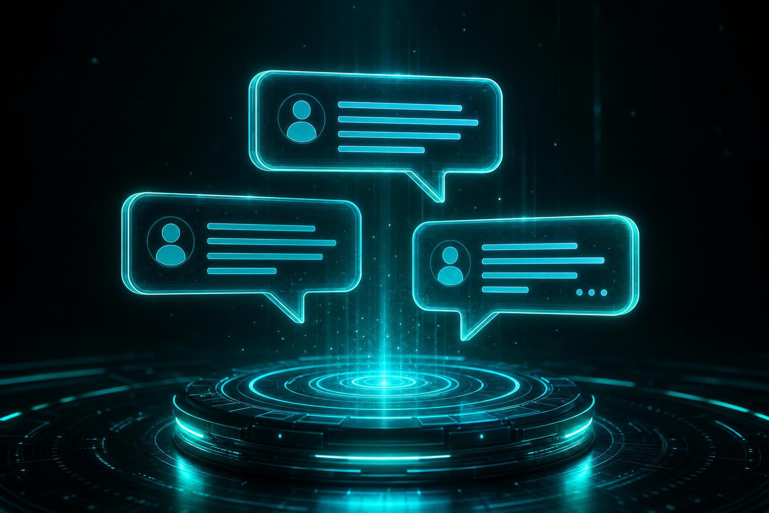 AI chatbot messages glowing on dark background