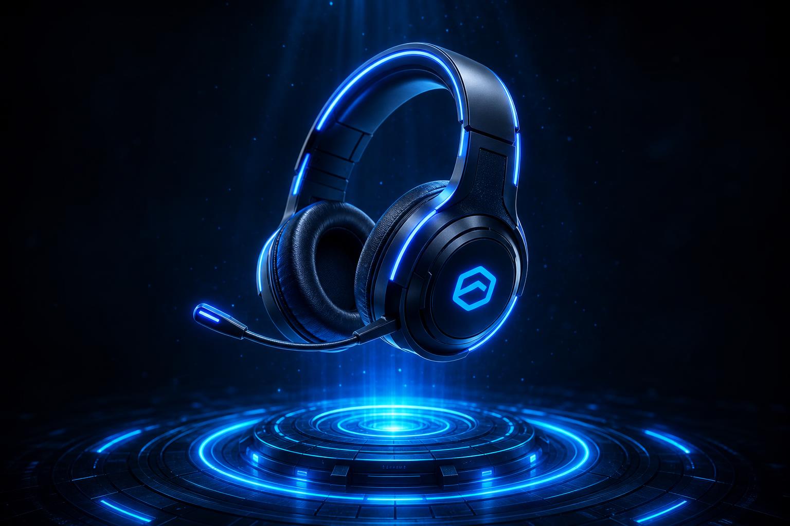 AI receptionist headset glowing electric blue